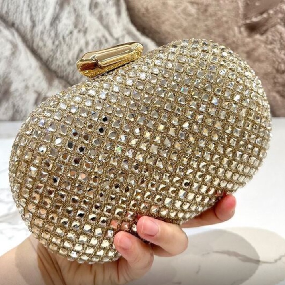 🆕 Gold Rhinestone Clutch Handbag - Picture 4 of 9